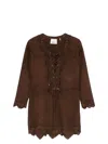 Isabel Marant Charlina Brown Blouse With V Neck With Studs And Perforated And Notched Trims In Suede Woman