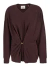 Isabel Marant Bordeaux V-neck Sweater With Ring Detail At The Waist In Fabric Woman In Brown