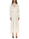Isabel Marant Long Dress With Lace And Ruffles In Cream
