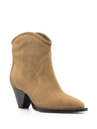 Isabel Marant Ankle Leather Boots 60mm Heel In Beige