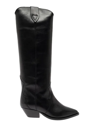 Isabel Marant Women 'denvee' Black Knee-high Boots With Medium Block Heel In Leather Woman In Multi