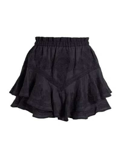 Isabel Marant Women's Elsa Embroidered Ruffled Miniskirt In Black