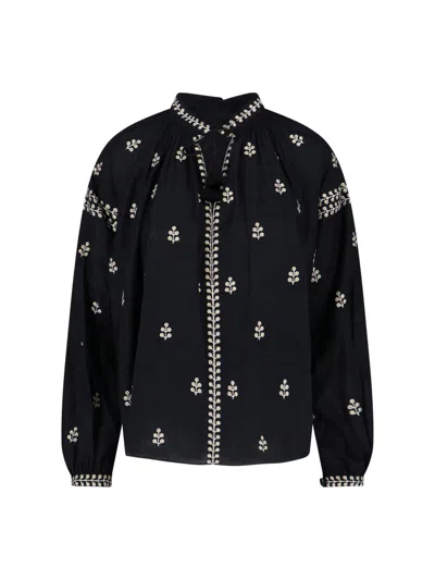 Isabel Marant Women's Embroidered Silk Shirt In Black