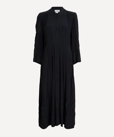 Isabel Marant Women's Feliana Long Embroidered Crepe Dress In Black