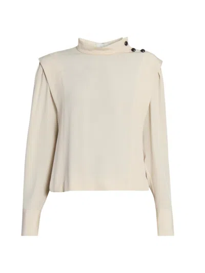 Isabel Marant Felissa Button Shoulder Mock Neck Top In Neutral