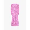 Isabel Marant Hanane Abstract-print Puff-shoulder Stretch-silk Maxi Dress In Fuchsia/white