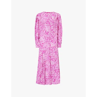Isabel Marant Hanane Abstract-print Puff-shoulder Stretch-silk Maxi Dress In Fuchsia/white