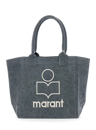 Isabel Marant Women Grey Shopper Bag With Logo Embroidery On The Front And Double Handles In Cotton  In Black