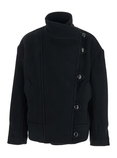 ISABEL MARANT ISABEL MARANT WOMEN 'HANIS' BLACK JACKET WITH STAND-UP COLLAR AND DROPPED SHOULDERS IN WOOL BLEND WO