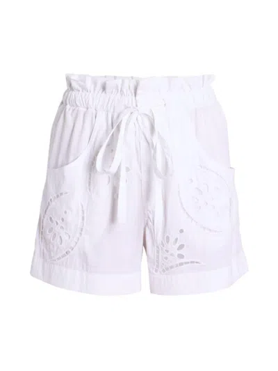 Isabel Marant Hidea Embroidered Paperbag Waist Shorts In White