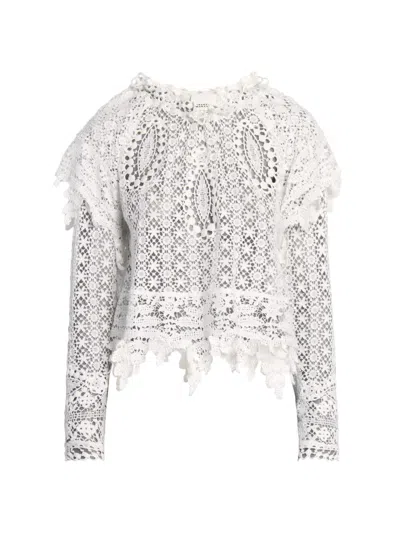 Isabel Marant Hyliana Knit Cotton Lace Top In White