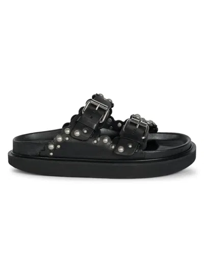 Isabel Marant Women's Lennya Leather Sandals In Black And Silver