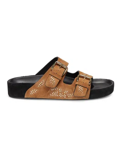 Isabel Marant Women's Lennyo Suede Sandals In Cognac And Gold