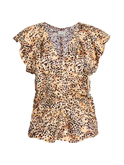 Isabel Marant Women's Lonea Animal-print Ruched Blouse In Natural