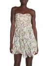 Isabel Marant Louane Strapless Floral-print Silk-crepon Mini Dress In Blue Green