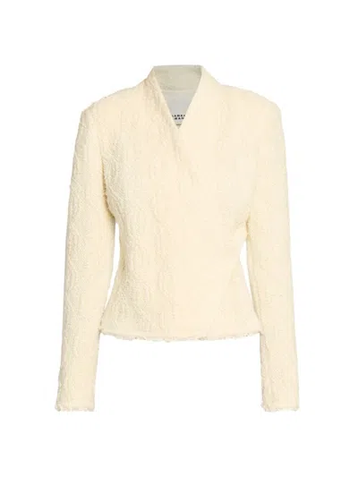 Isabel Marant Loyana Asymmetric Frayed Cable-knit Wool-blend Jacket In Ecru