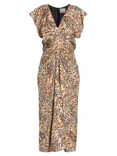 Isabel Marant Women's Lyndsay Animal-print Ruched Midi-dress In Natural