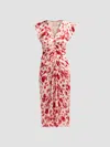 Isabel Marant Lindsay Floral Ruched Jacquard Midi Dress In Ecru Pink