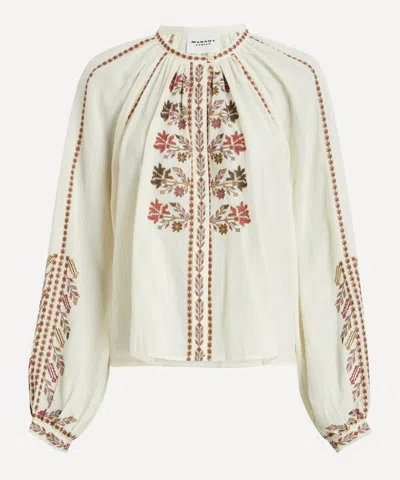 Isabel Marant Women's Lynne Embroidered Gauze Blouse In Neutral