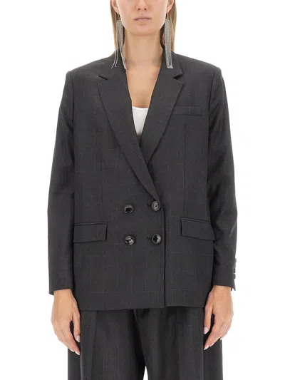 Isabel Marant Checked Double Breasted Blazer In Black