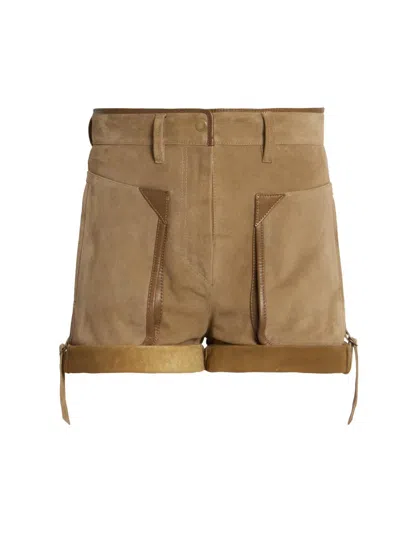 Isabel Marant Marline Cuffed Suede Shorts In Brown