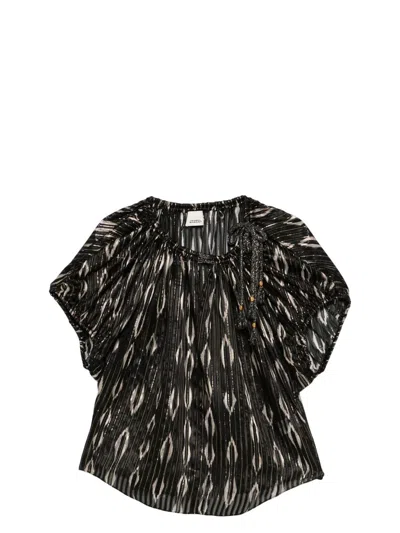 ISABEL MARANT WOMEN'S MM SONAE BLACK TOP WITH GOLDEN STRIPES PRINT