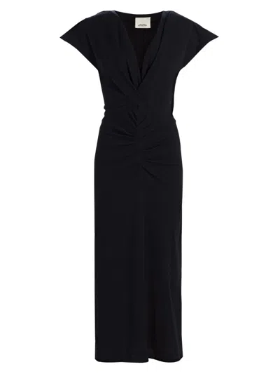 Isabel Marant Nadra Gathered Waist Jersey Midi Dress In Black