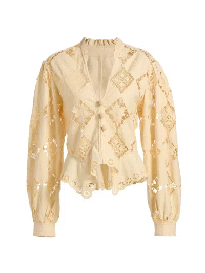 Isabel Marant Women's Nina Eyelet Cotton-linen Top In Sunlight