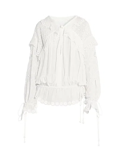 Isabel Marant Womens White Nowana Open-voile Cotton And Linen-blend Top