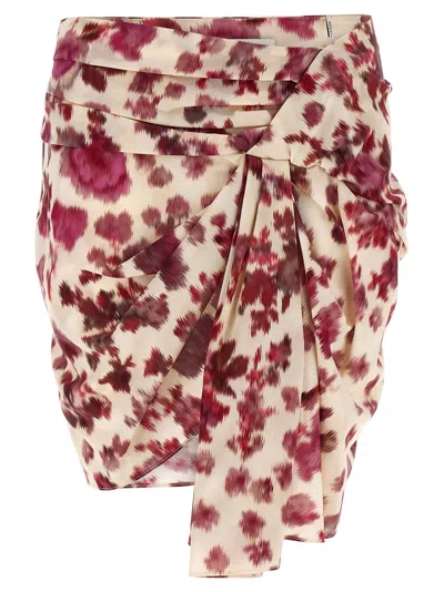 Isabel Marant Ovia Mini Skirt In Printed Stretch Silk In Burgundy