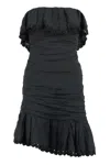 Isabel Marant Oxani Eyelet Ruffle Ruched Strapless Minidress In Black
