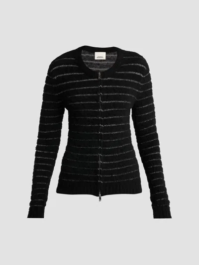 Isabel Marant Women's Seona Metallic Stripe Full-zip Cardigan In Black Silver