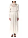 Isabel Marant Long Dress With Lace And Ruffles In Ecru