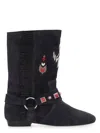 Isabel Marant Suede Ankle Boots With Fringe And Embroidery In Black