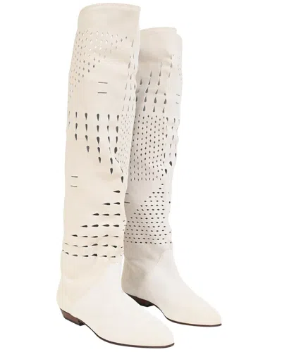 Isabel Marant Women's Suede Soren Perforated Knee-high Boot (authentic Pre-loved) In Neutral