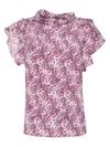Isabel Marant Valency Feather-print Asymmetric Flutter-sleeve Silk Blouse In Mauve