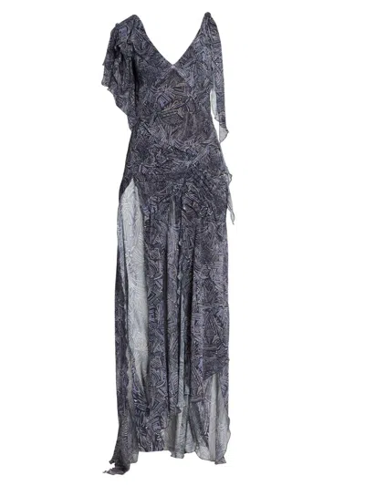 Isabel Marant Tylena Print Asymmetric Silk Maxi Dress In Blue