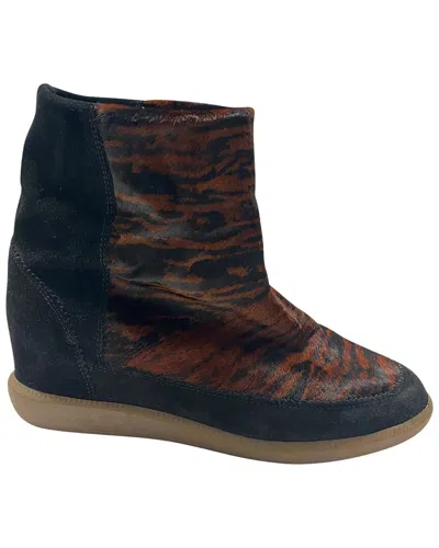 Pre-owned Isabel Marant Women's Velvet Tiger Print Bootie (authentic Pre-loved) In Brown