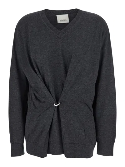 Isabel Marant Women's V-neck Sweater With Waist Ring Detail In Grey