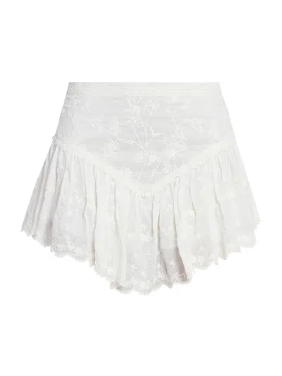 Isabel Marant Zoelia Embroidered Scalloped Cotton And Silk-blend Mini Skirt In White