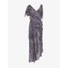 Isabel Marant Womens Faded Night Tylena Printed Ruffle-trim Silk Midi Dress