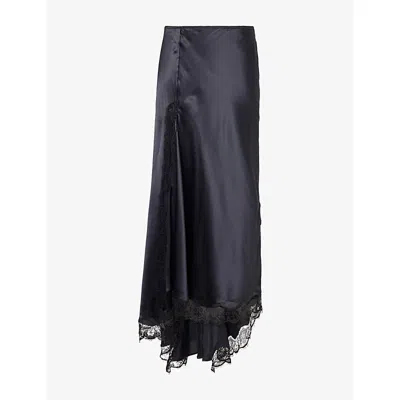 Isabel Marant Womens  Alexandra Lace-trim Silk Maxi Skirt In Gray