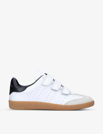 Isabel Marant Beth Logo Velcro Straps In White Leather And Suede