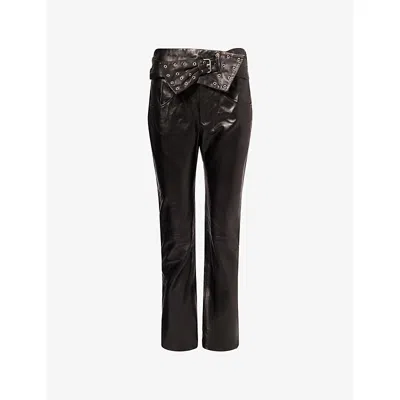 Isabel Marant Womens  Chazia Straight-leg Leather Trousers In Black