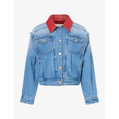 Isabel Marant Womens  Devyn Leather-collar Denim Jacket In Blue