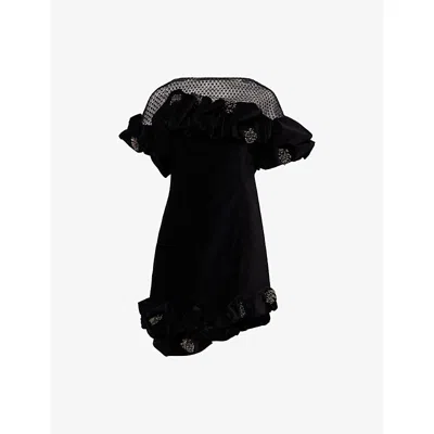 Isabel Marant Womens Black Eliska Embellished Velvet Mini Dress