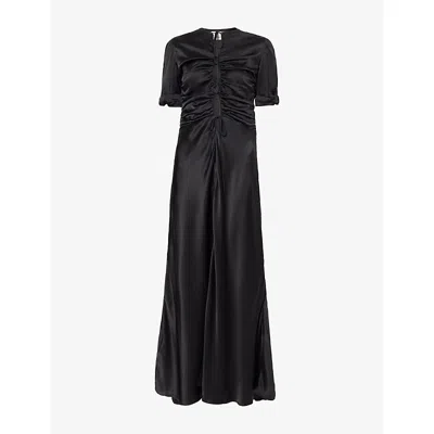 Isabel Marant Womens Louane Gathered Silk Midi Dress Black