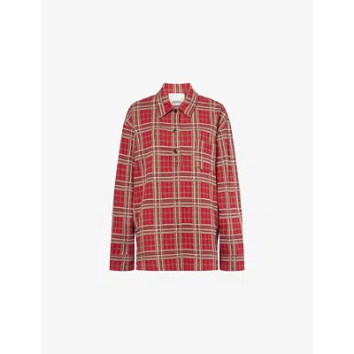 ISABEL MARANT WOMENS RED BRUNA PLAID-PATTERN COTTON BLOUSE