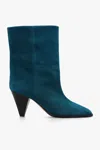 Isabel Marant Rouxa Low Heels Ankle Boots In Petroleum Suede In Blue