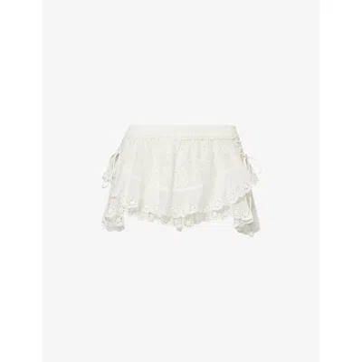 Isabel Marant Womens  Neis Open-cut Embroidered Cotton Mini Shorts In White